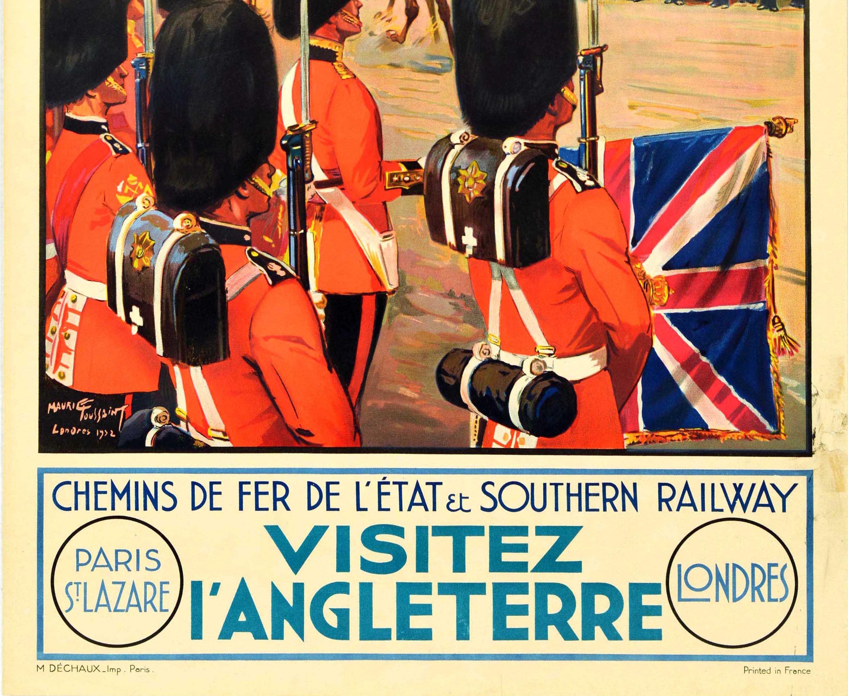 Affiche rétro originale de voyage en chemin de fer, Angleterre, Southern Railway, Gardes royales Bon état - En vente à London, GB