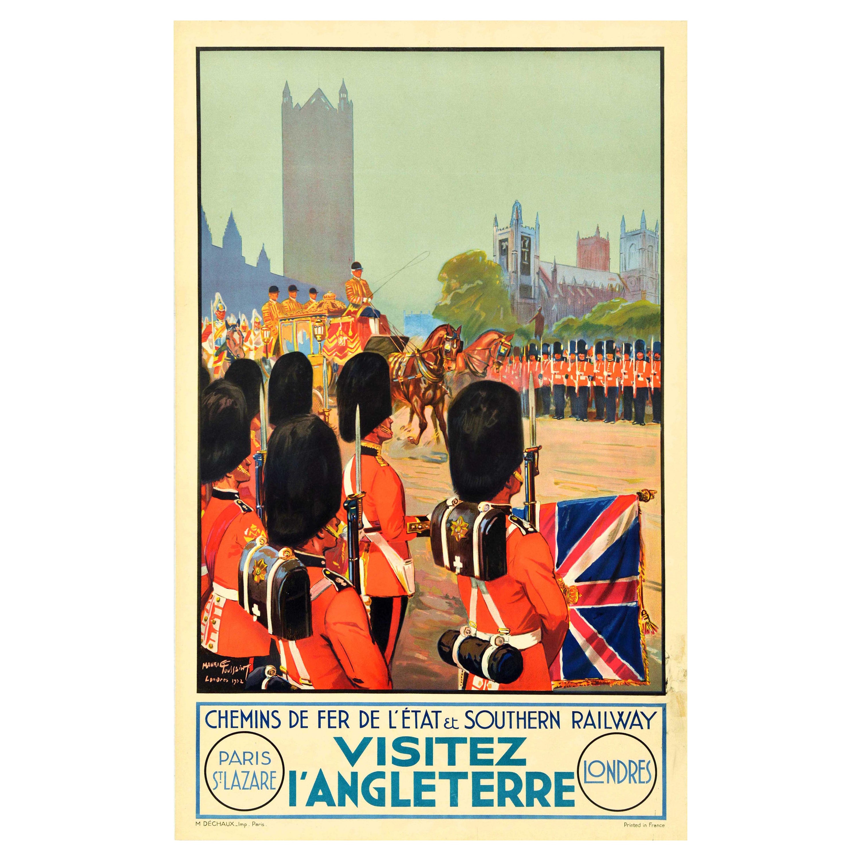 Affiche rétro originale de voyage en chemin de fer, Angleterre, Southern Railway, Gardes royales