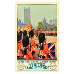 Affiche rétro originale de voyage en chemin de fer, Angleterre, Southern Railway, Gardes royales