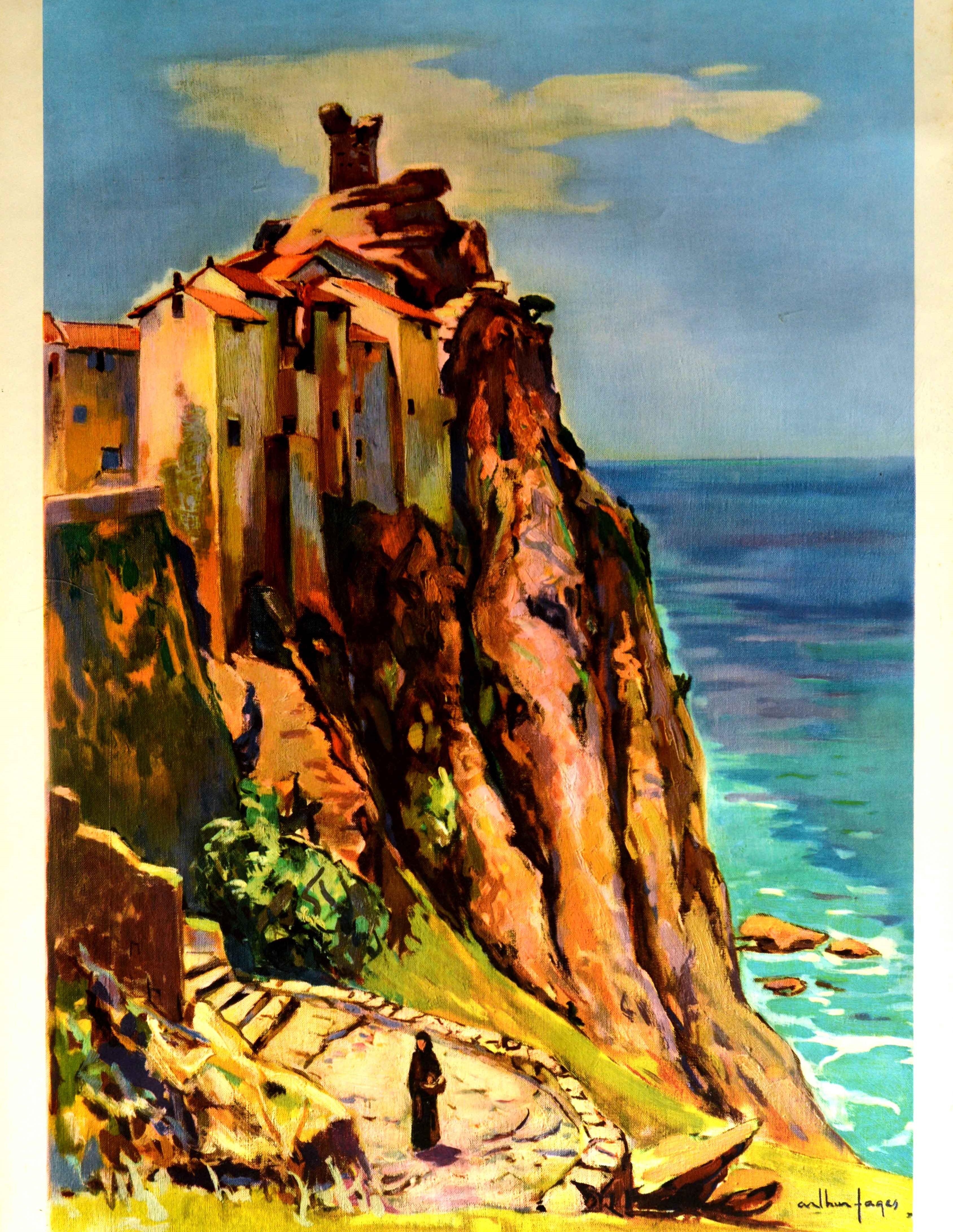 French Original Vintage Railway Travel Poster France Corsica Mediterranean Sea Island For Sale