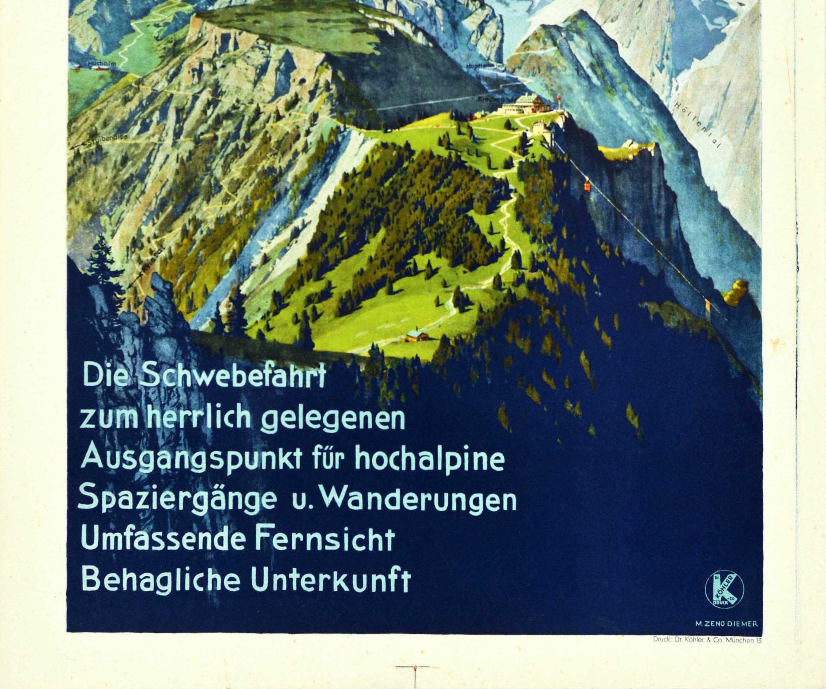 German Original Vintage Railway Travel Poster Kreuzeck Bahn Garmisch Partenkirchen Car