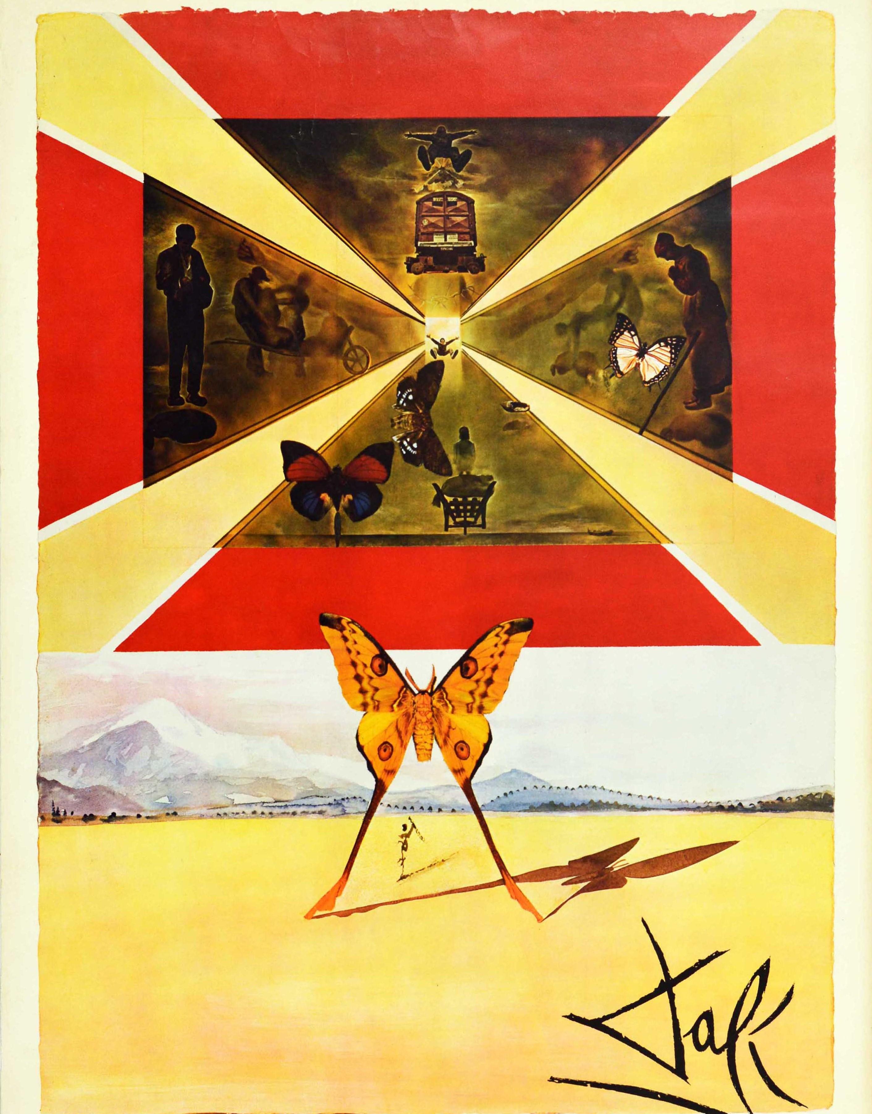 Original Vintage Railway Travel Poster Roussillon Dali Surrealism Butterfly Art In Good Condition In London, GB