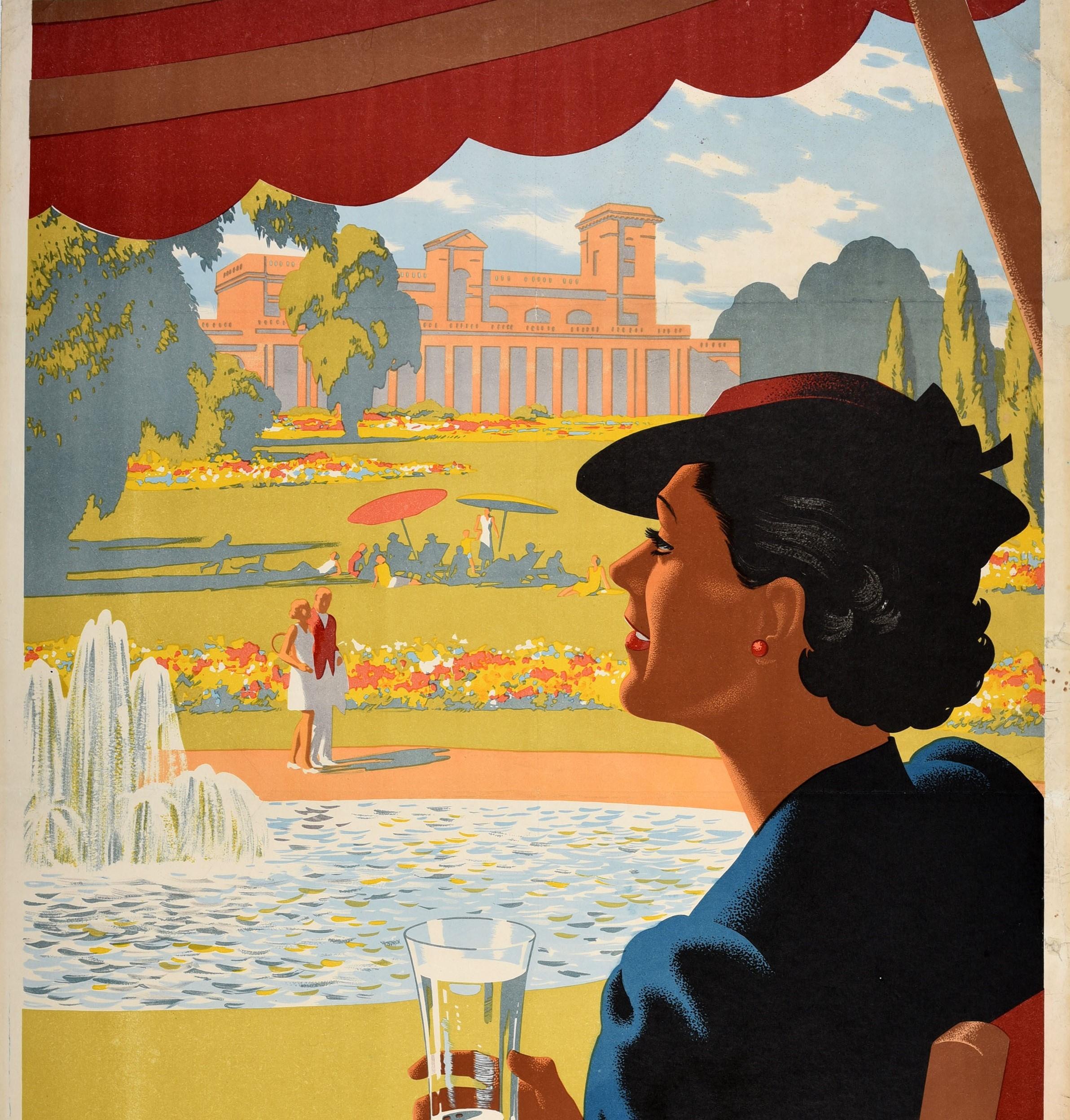 Britannique Affiche rétro originale de voyage en chemin de fer Royal Leamington Spa, GWR, Jephson Gardens en vente