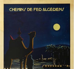 Original Vintage Railway Travel Poster South Algerian Sahara Night Desert Oasis