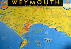 Original Vintage Railway Travel Poster Weymouth GWR SR Railway Map Express Train