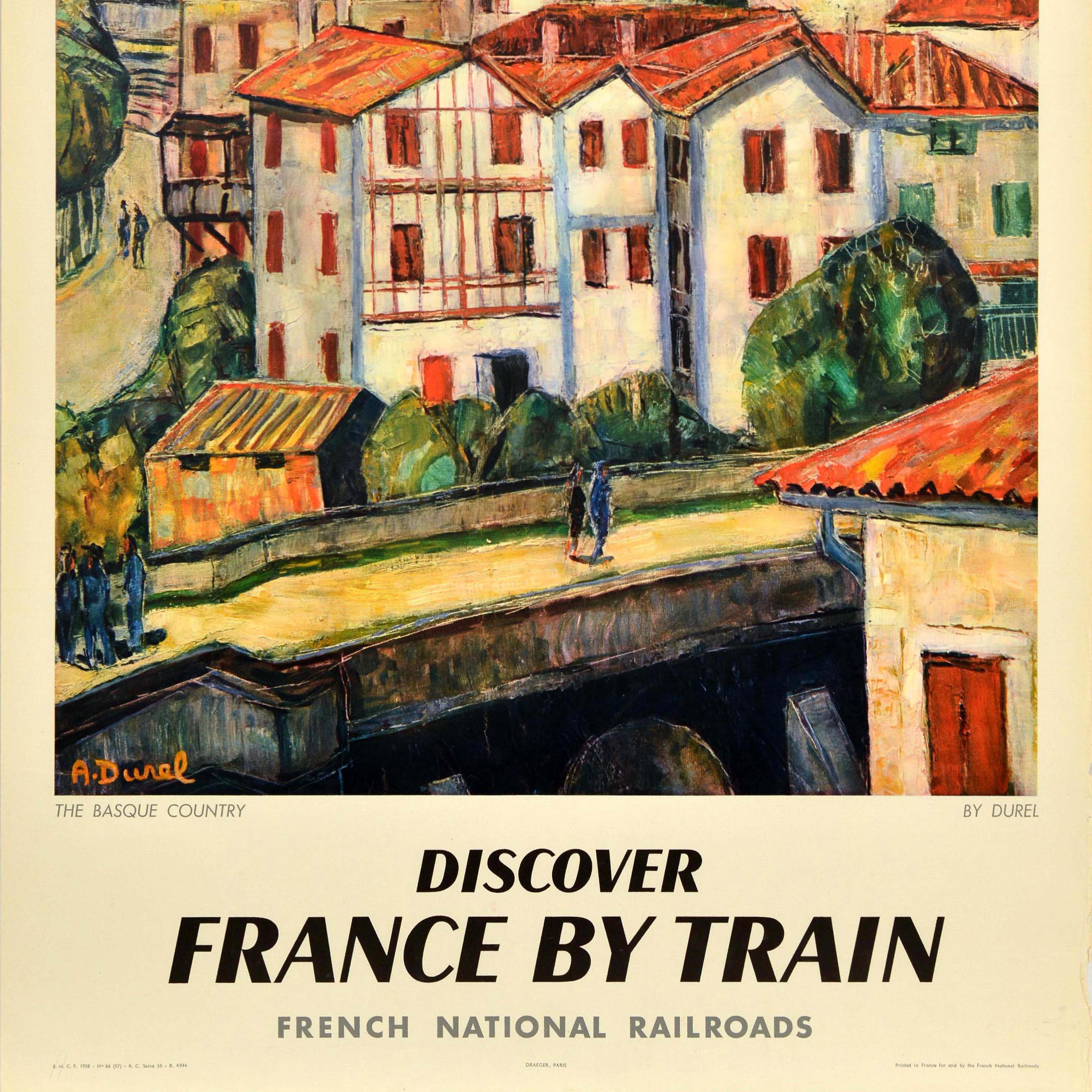 Original Vintage Railway Travel PosterBasque Country France SNCF Auguste Durel In Good Condition For Sale In London, GB