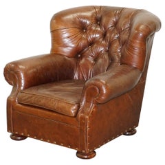 Original Vintage Ralph Lauren Writer's Brown Leather Armchair Sublime