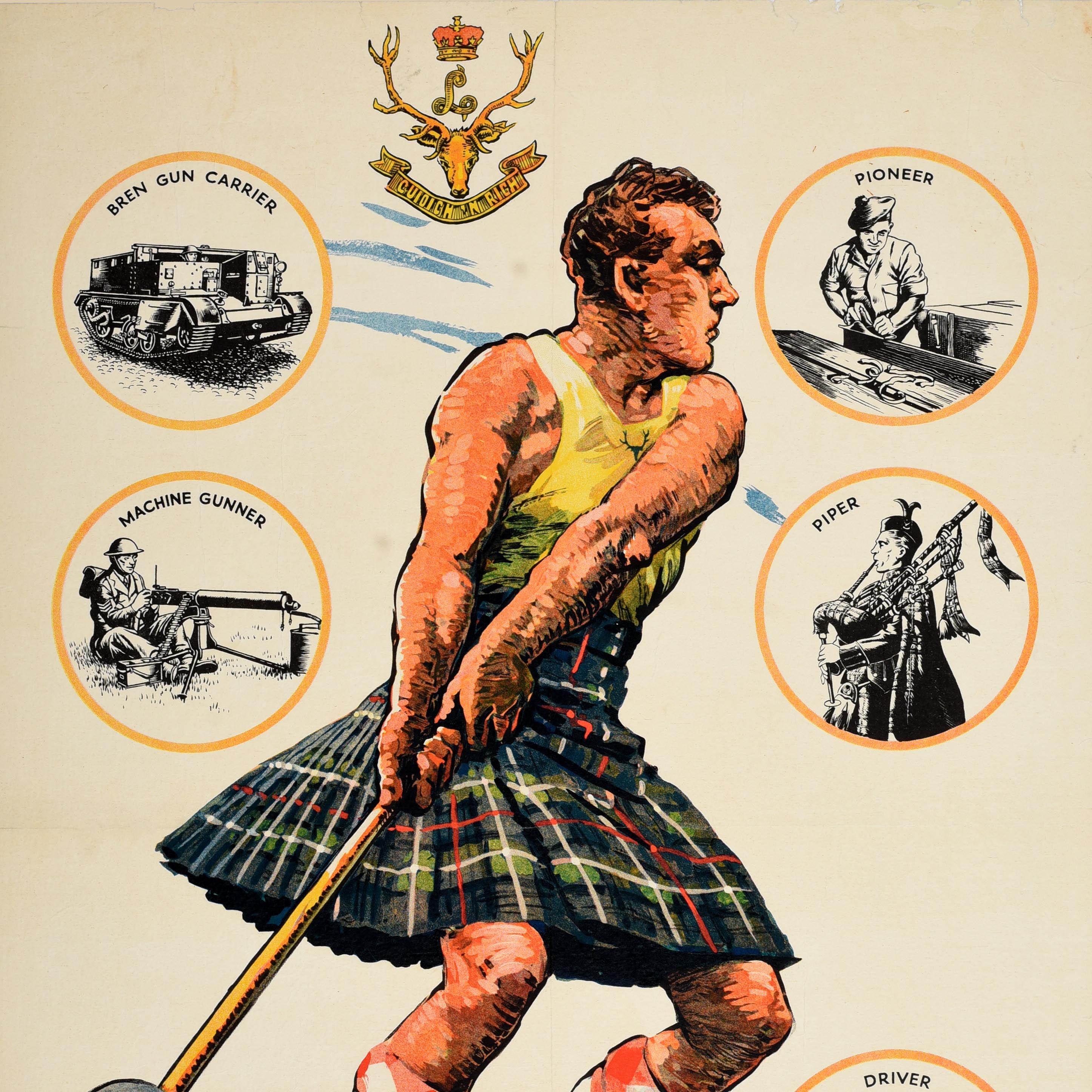Britannico Poster originale d'epoca per il reclutamento Seaforth Highlanders Scottish Hammer Curr in vendita
