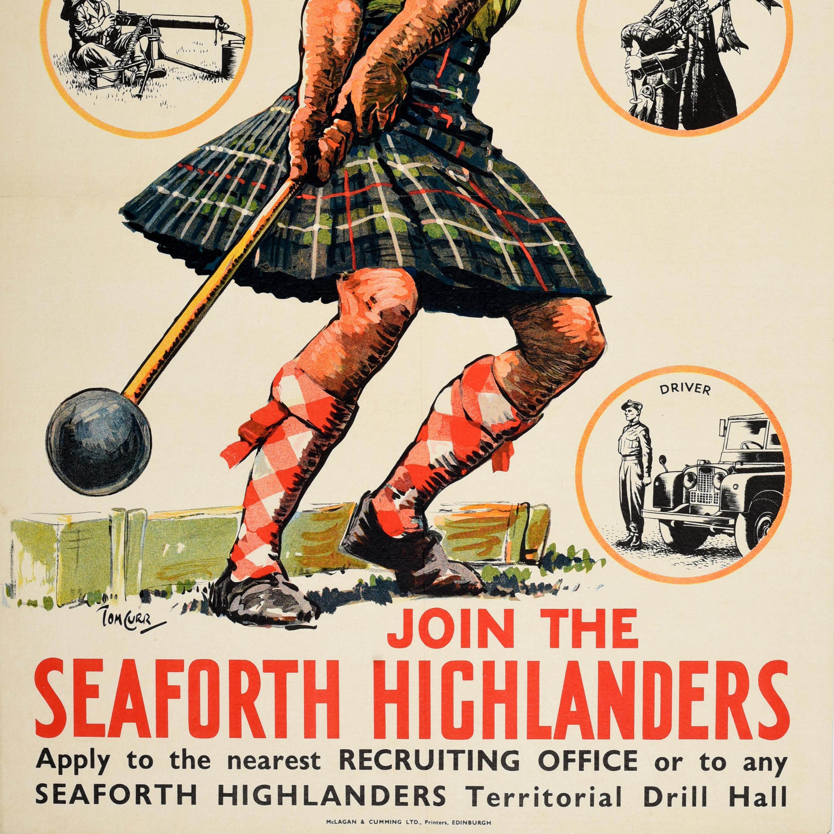Poster originale d'epoca per il reclutamento Seaforth Highlanders Scottish Hammer Curr In condizioni buone in vendita a London, GB