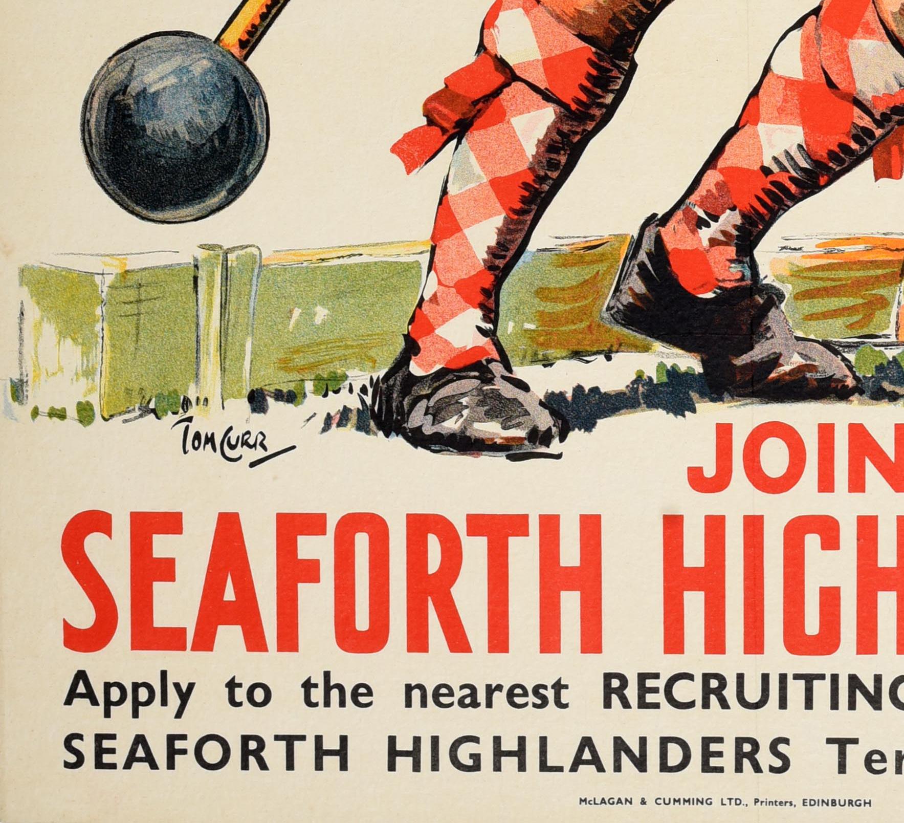 Metà XX secolo Poster originale d'epoca per il reclutamento Seaforth Highlanders Scottish Hammer Curr in vendita