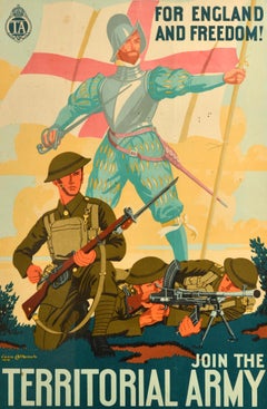 Original Vintage Recruitment Poster Territorial Army For England And Freedom UK