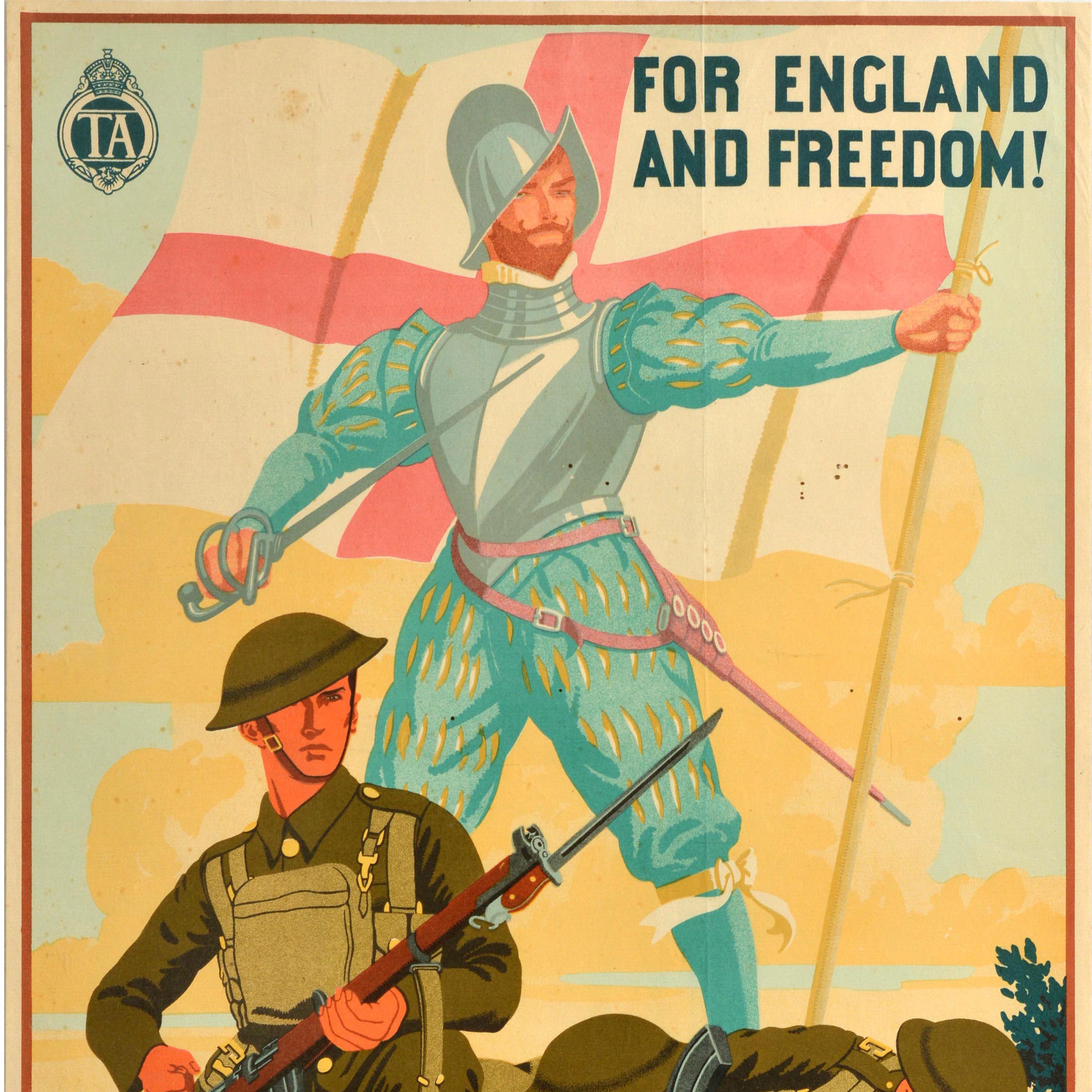 British Original Vintage Recruitment Poster Territorial Army For England And Freedom UK For Sale
