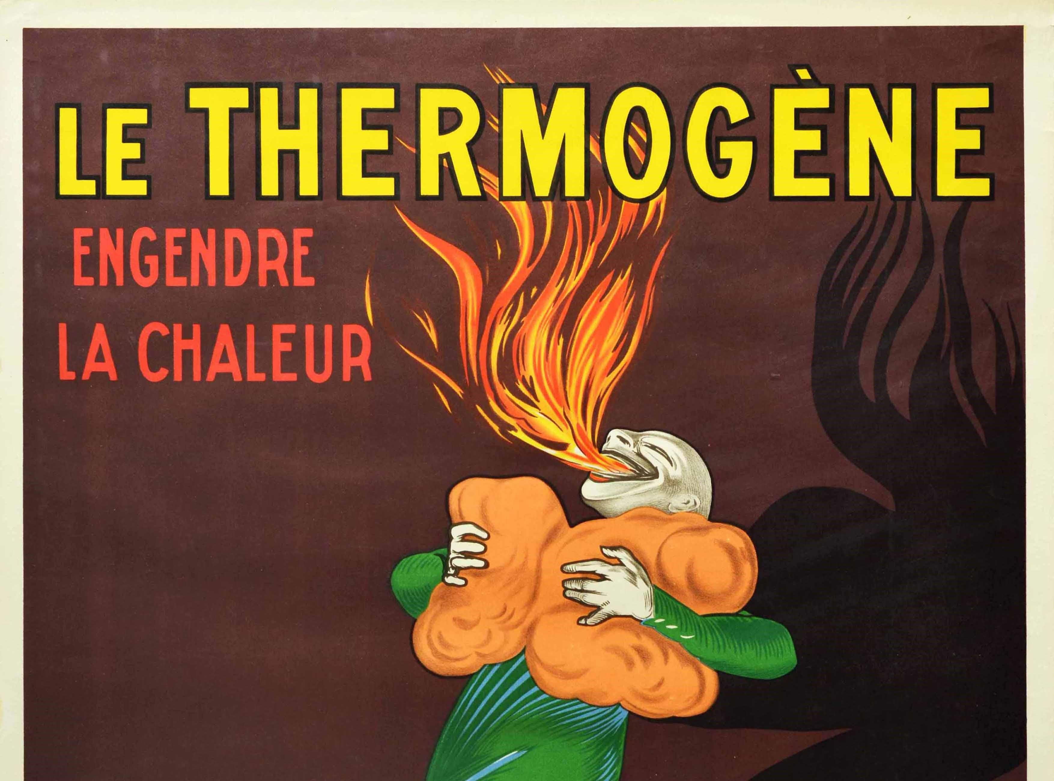 Original vintage advertising poster by the renowned poster artist Leonetto Cappiello (1875-1942): Le Thermogene engendre la chaleur et combat toux, rhumatismes, points do cotes / Thermogene pads that generate heat to fight coughs and rheumatism.
