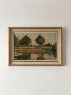 Original Vintage River Landscape Oil Painting, circa 1925