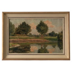 Original Vintage River Landscape Oil Painting, circa 1925