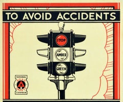 Original Vintage Road Safety Poster Avoid Accidents Traffic Light Signals Stop !