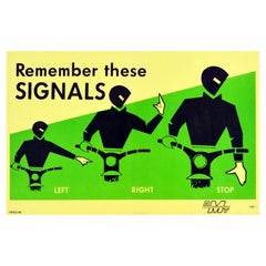 Original Retro Road Safety Poster Remember These Signals Motorcycle Driving