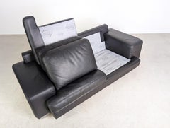 Original Vintage Roche Bobois Leder Sofa Couch Zweisitzer schwarz