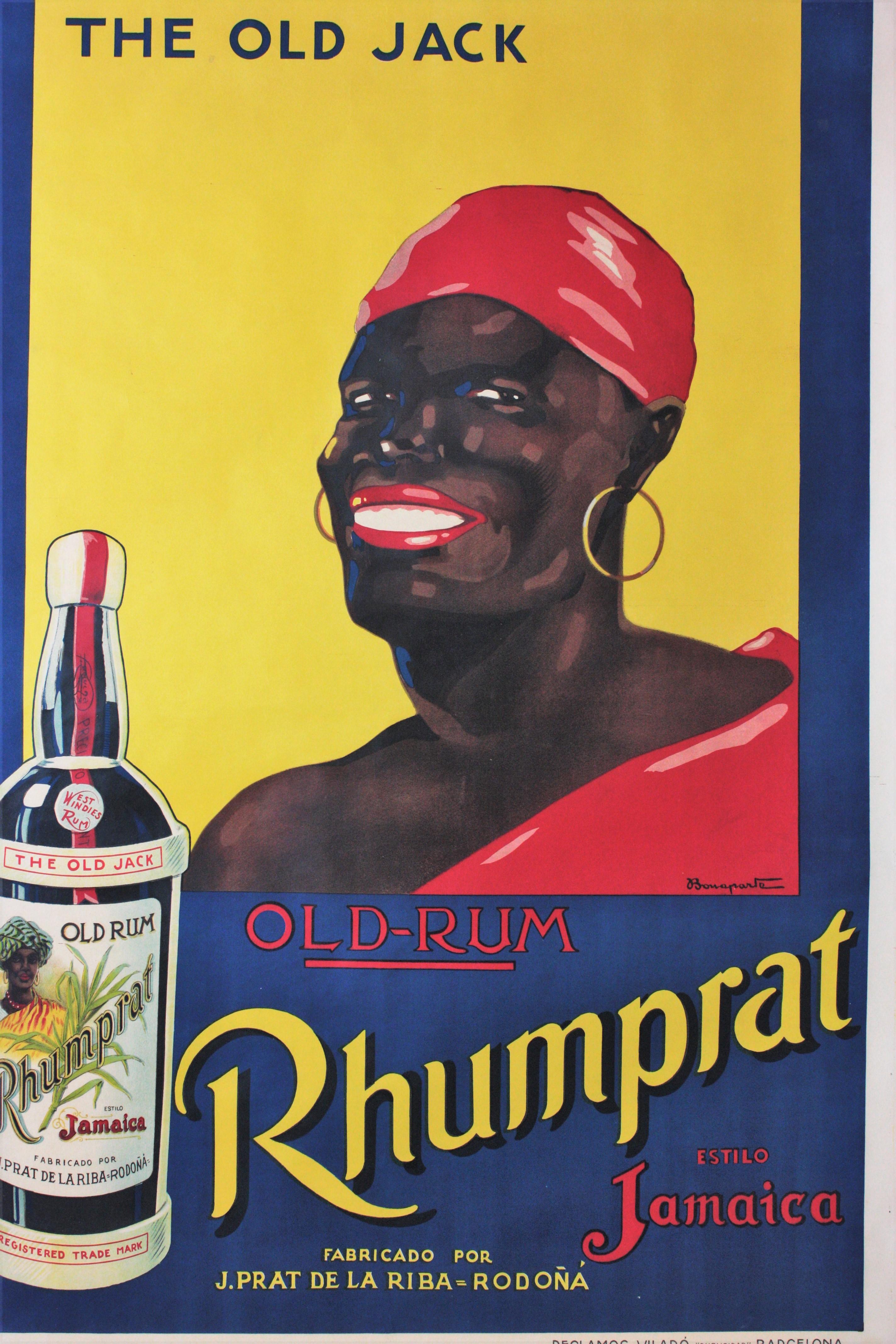 Belle Époque Affiche publicitaire originale vintage Rum Rhumprat Old Jack, années 1920 en vente
