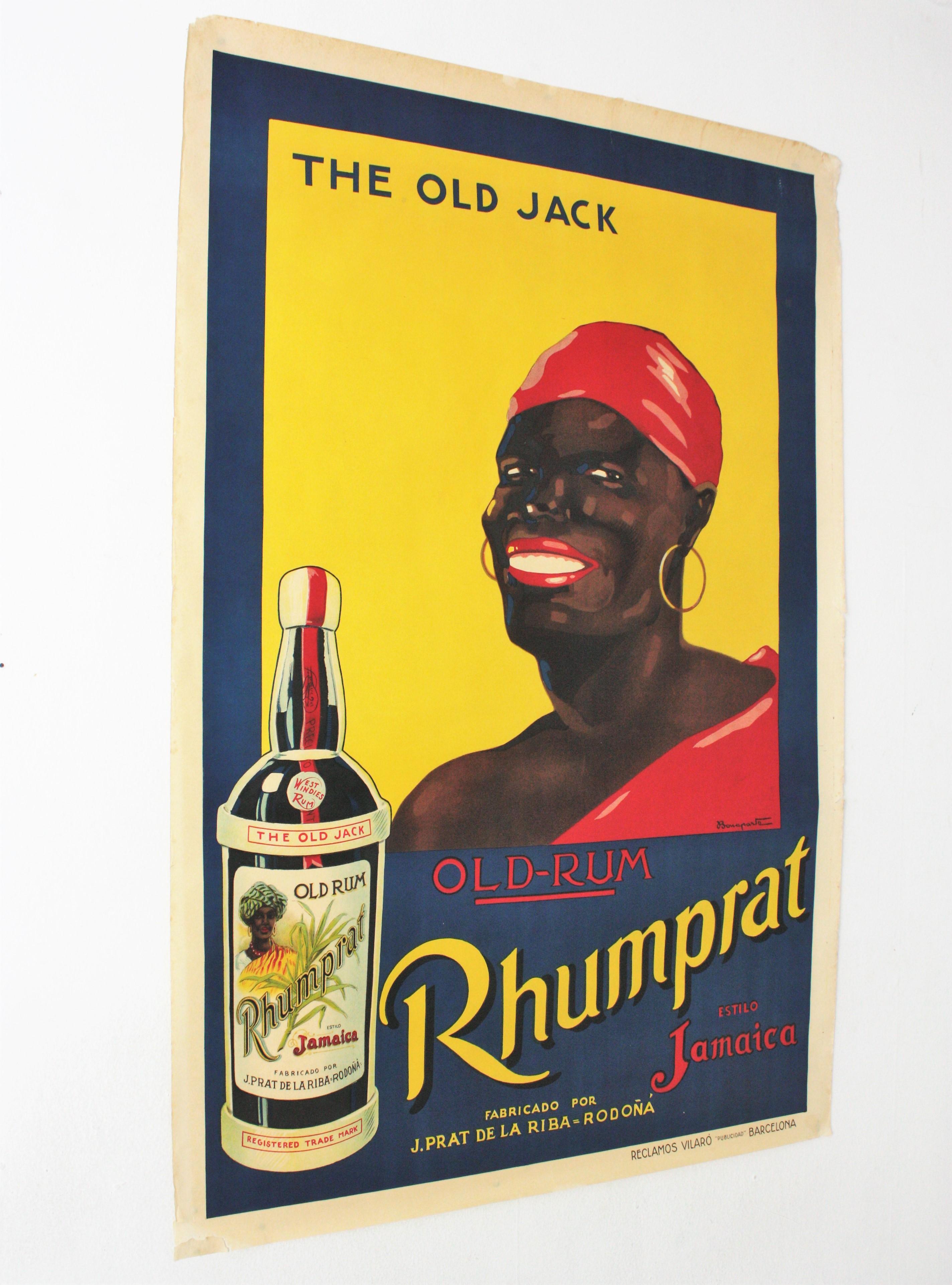 Affiche publicitaire originale vintage Rum Rhumprat Old Jack, années 1920 Bon état - En vente à Barcelona, ES