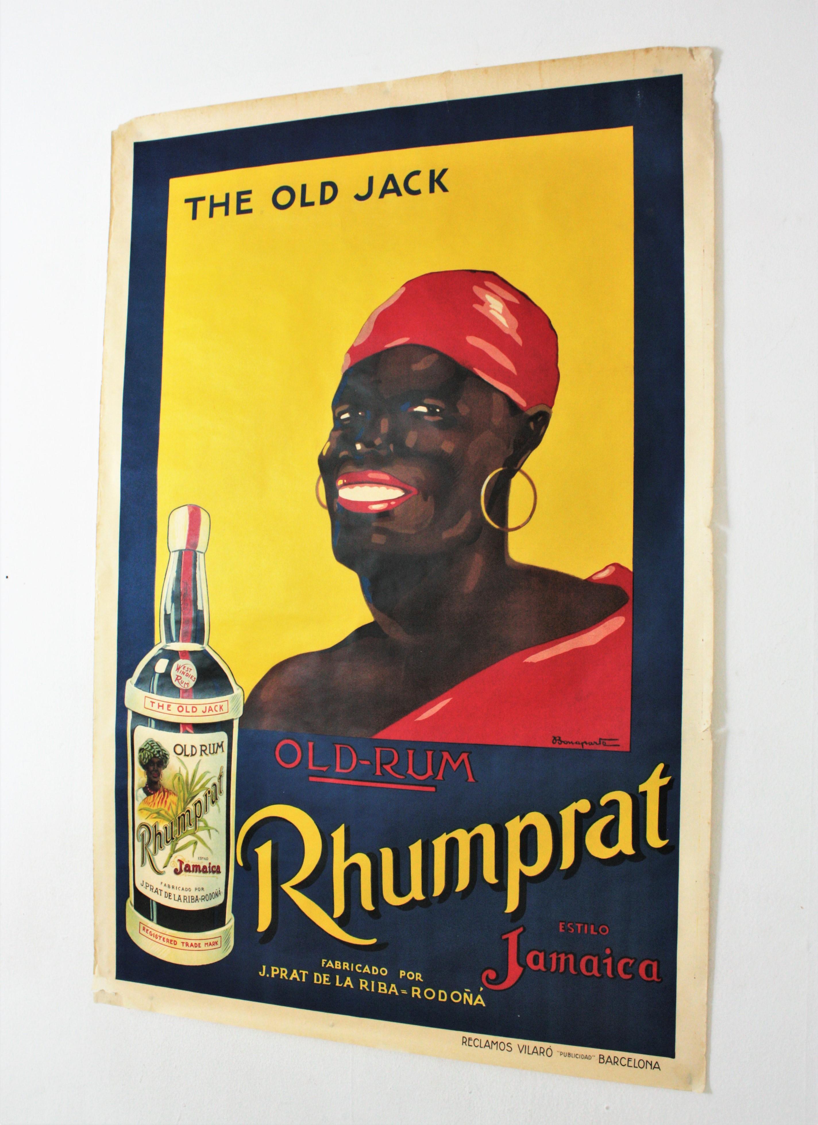 20ième siècle Affiche publicitaire originale vintage Rum Rhumprat Old Jack, années 1920 en vente