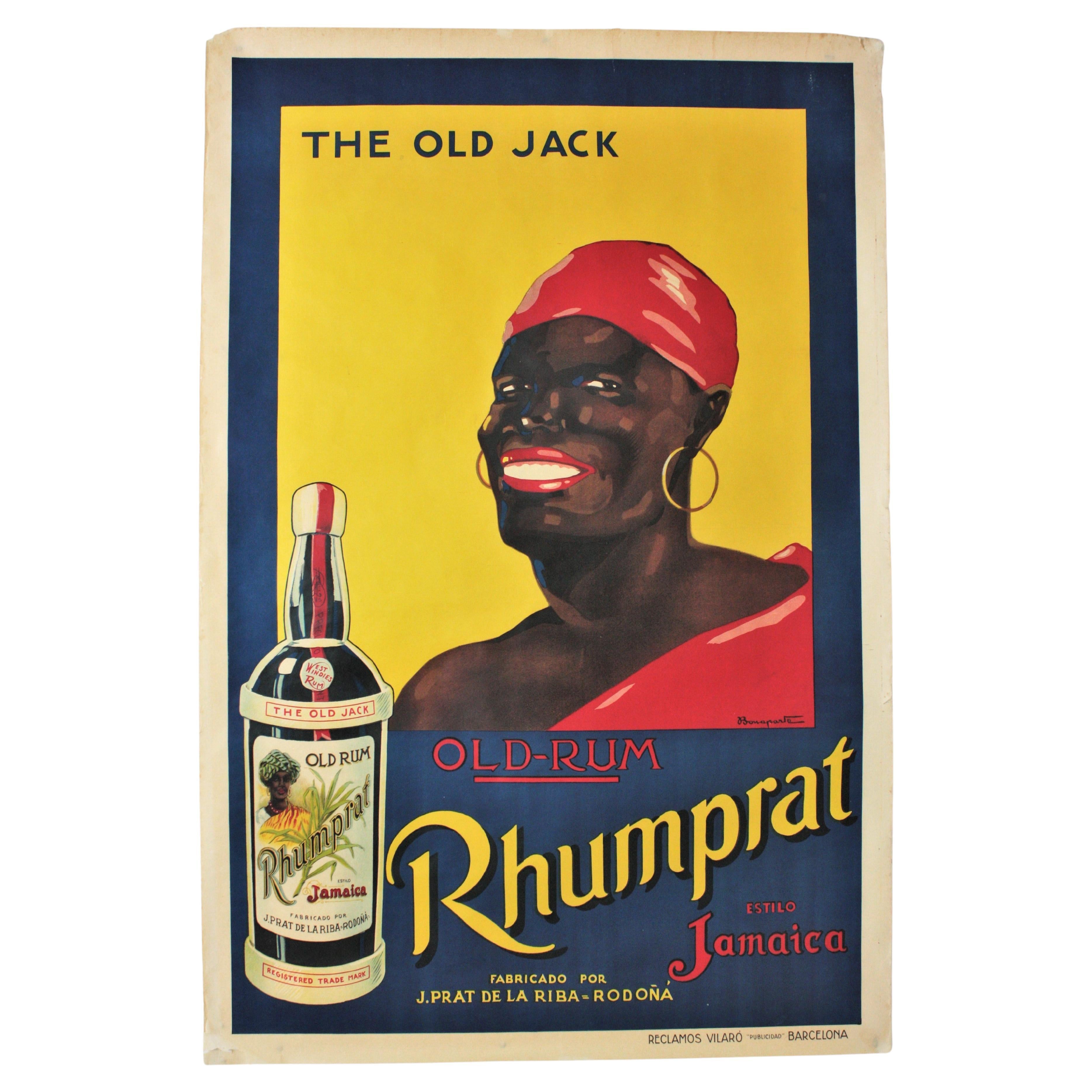 Affiche publicitaire originale vintage Rum Rhumprat Old Jack, années 1920 en vente