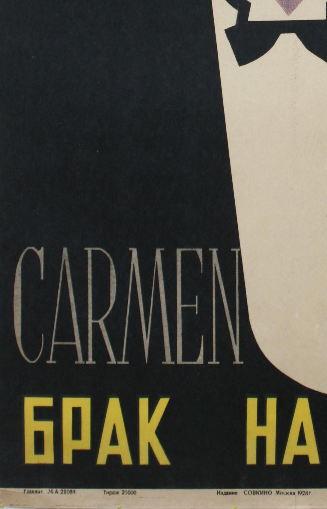Early 20th Century Original Vintage Russian Avant Garde Movie Poster Love's Carnival Carmen Boni