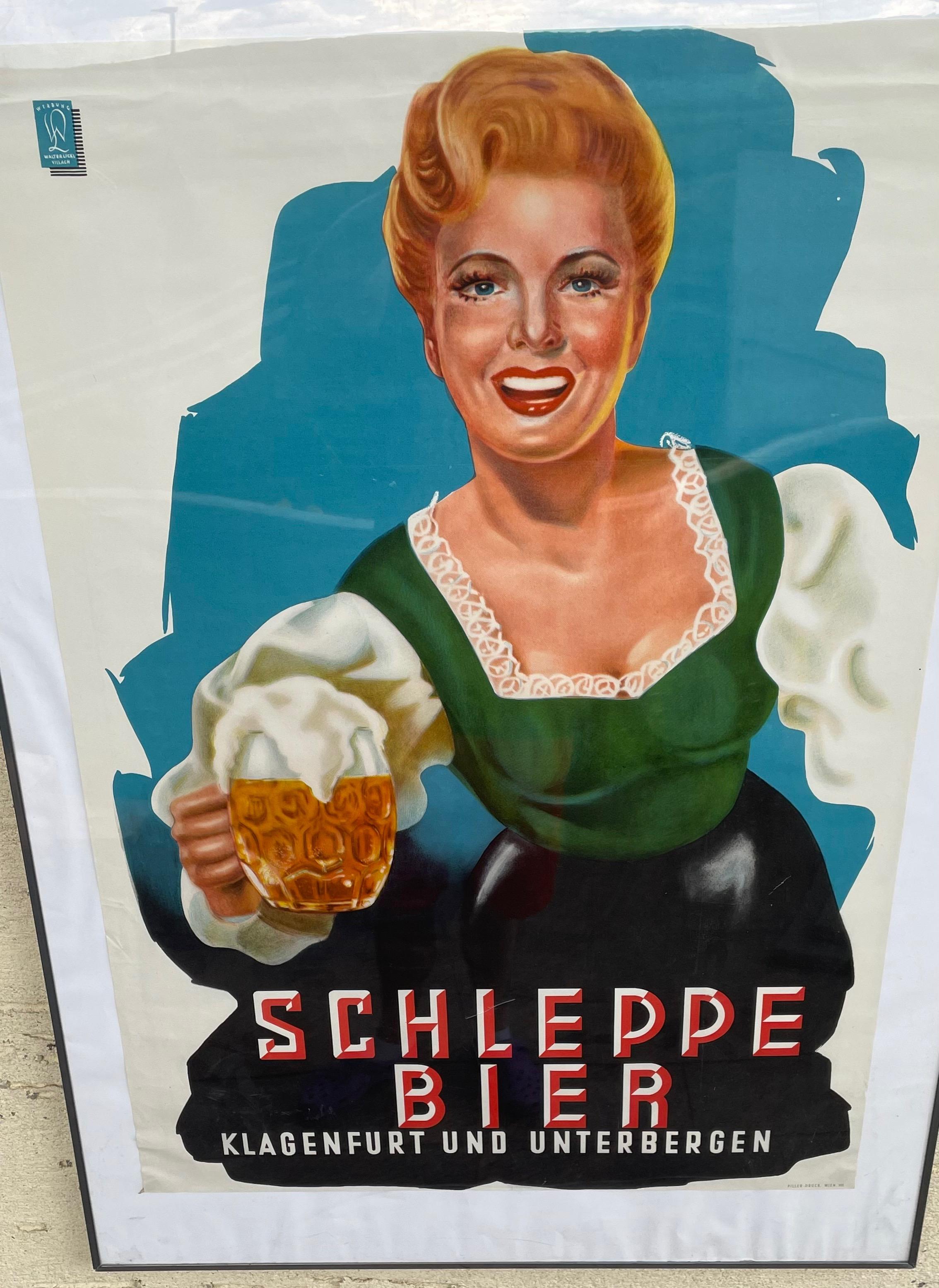 Mid-Century Modern Original Vintage Schleppe Bier Poster Austria Beer Advertising, 1950s