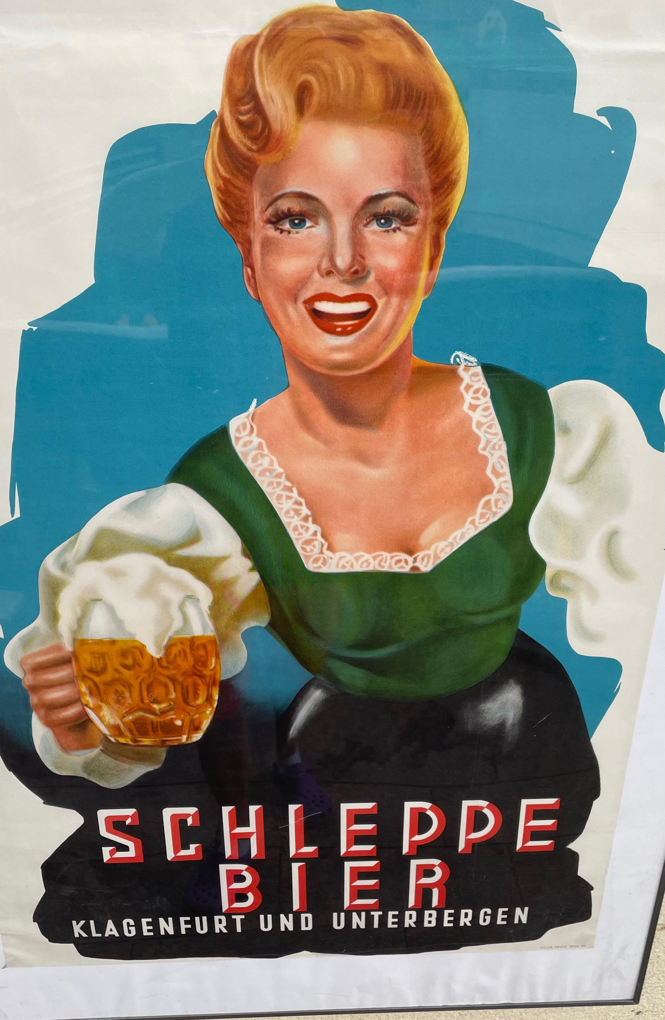 Austrian Original Vintage Schleppe Bier Poster Austria Beer Advertising, 1950s