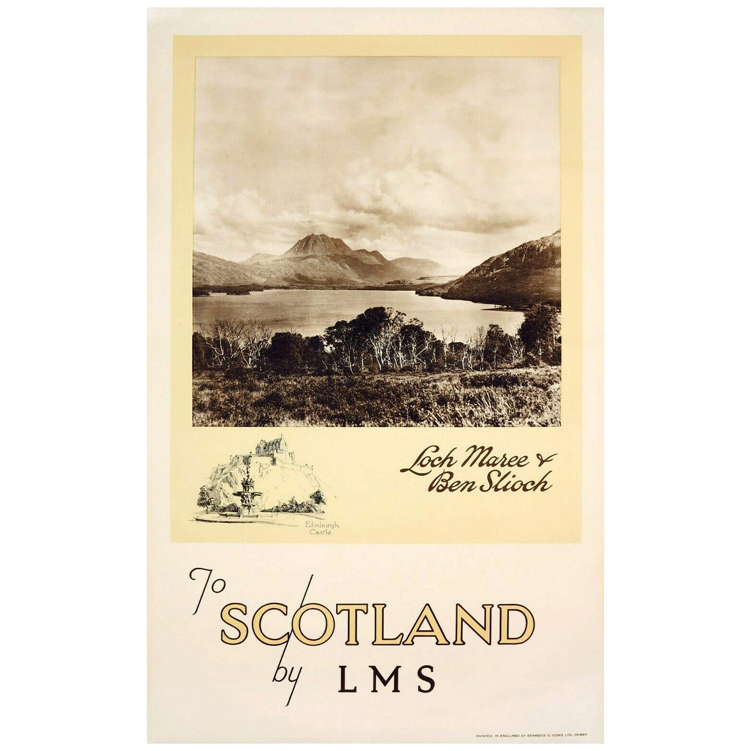 Original Vintage Scotland By LMS Poster - Loch Maree Ben Slioch Edinburgh Castle