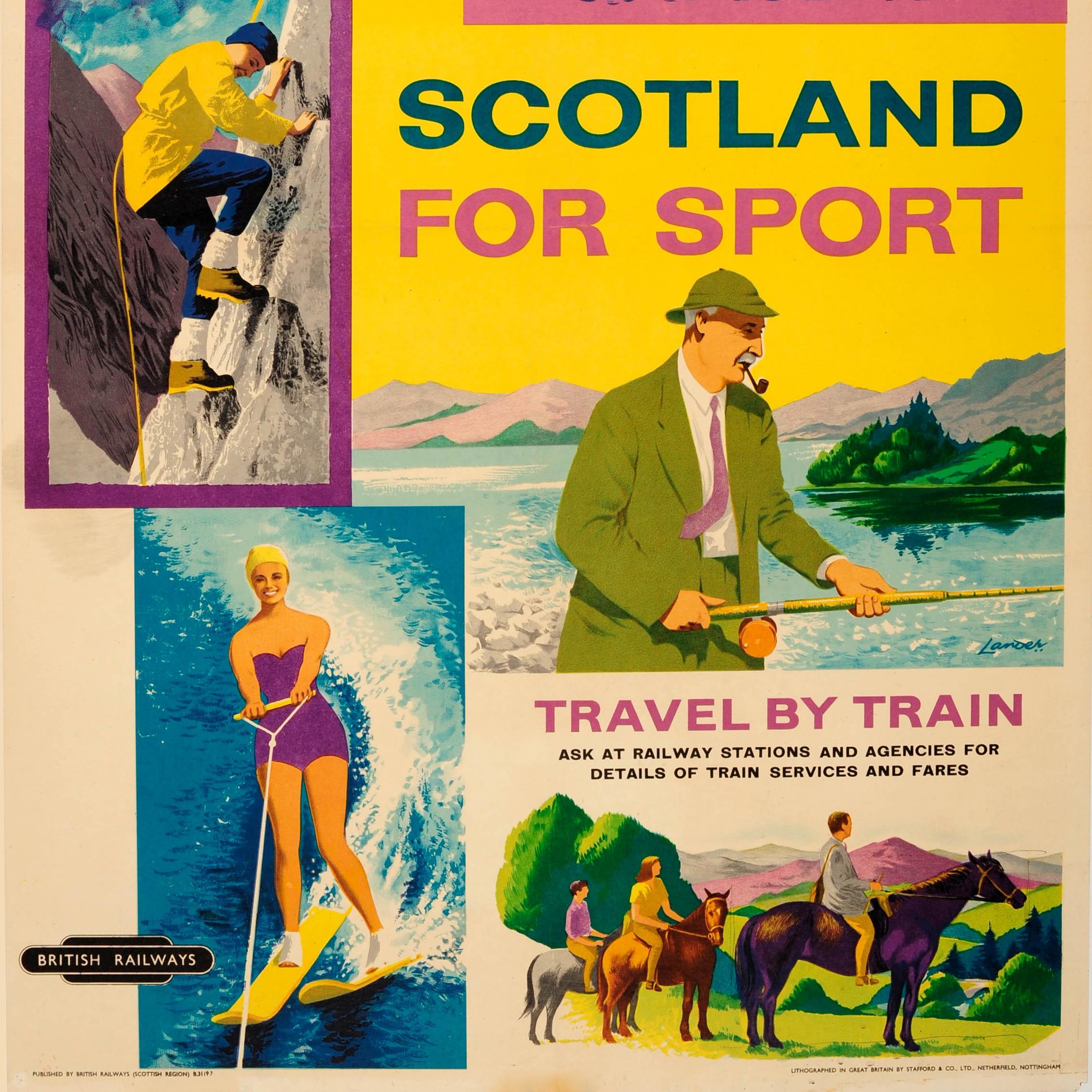 Mid-20th Century Original Vintage Scotland For Sport British Railways Poster: Golf Skiing Sailing For Sale