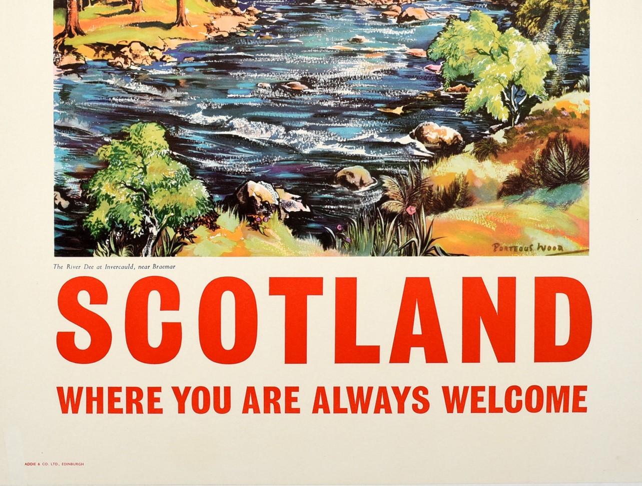 British Original Vintage Scotland Travel Poster Old Bridge River Dee Scottish Highlands