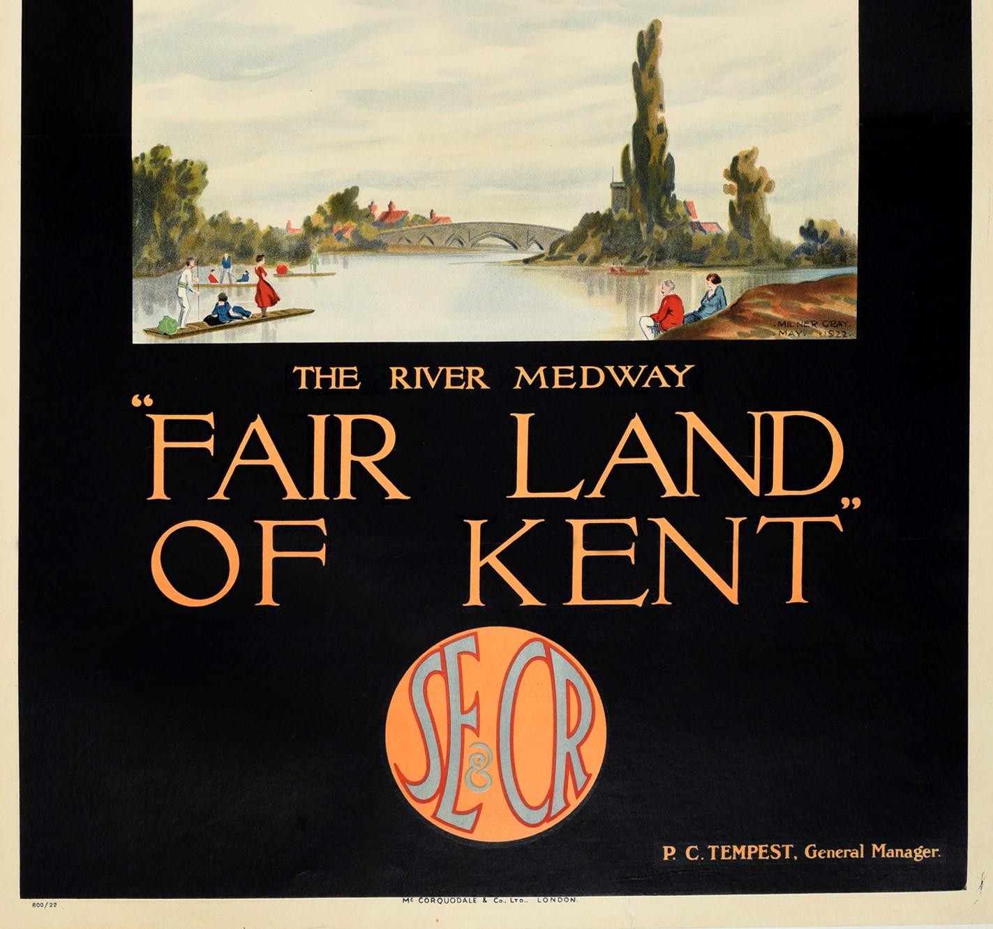 Original Vintage SE & Chatham Railway Poster Fair Land Of Kent The River Medway In Good Condition In London, GB