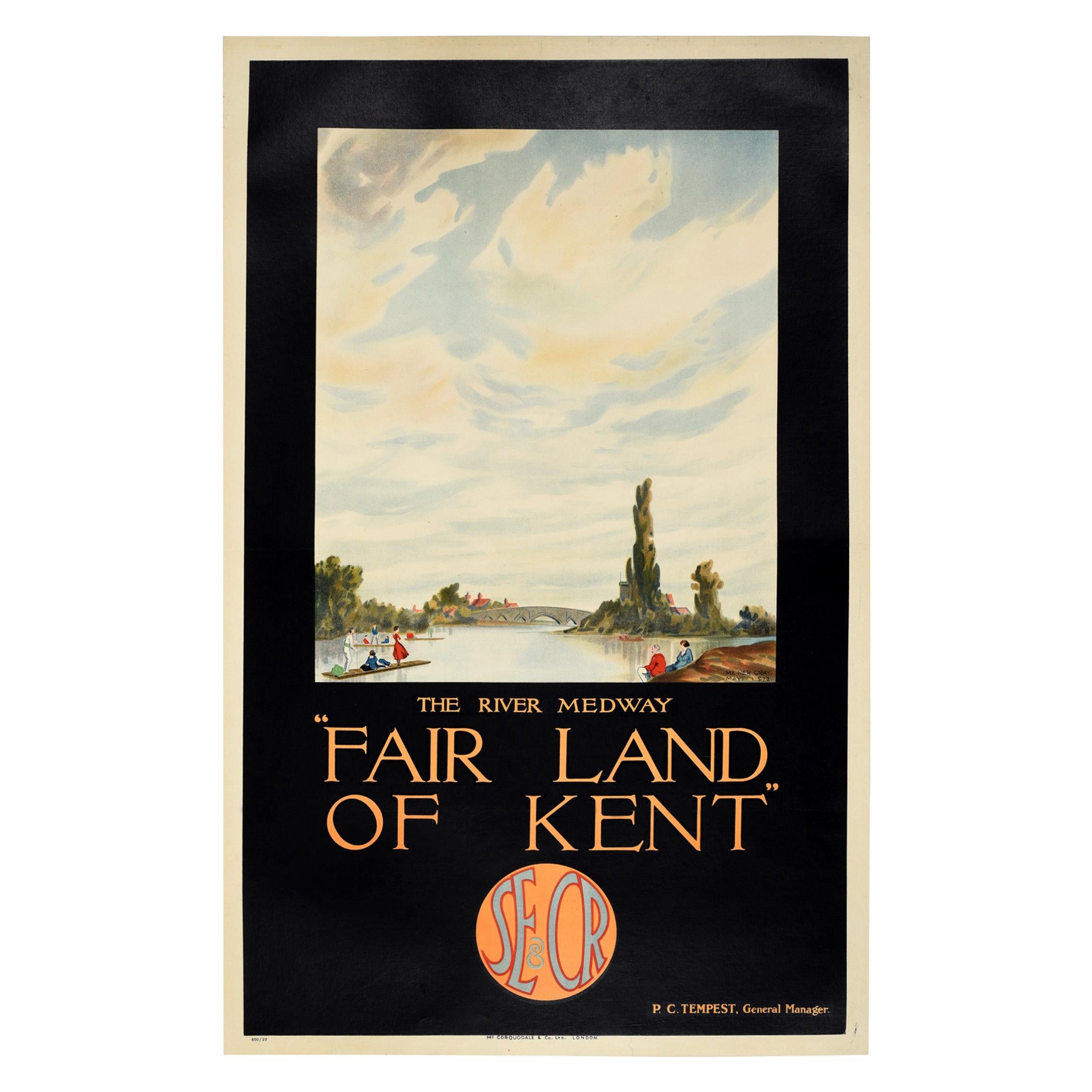 Original Vintage SE & Chatham Railway Poster Fair Land Of Kent The River Medway