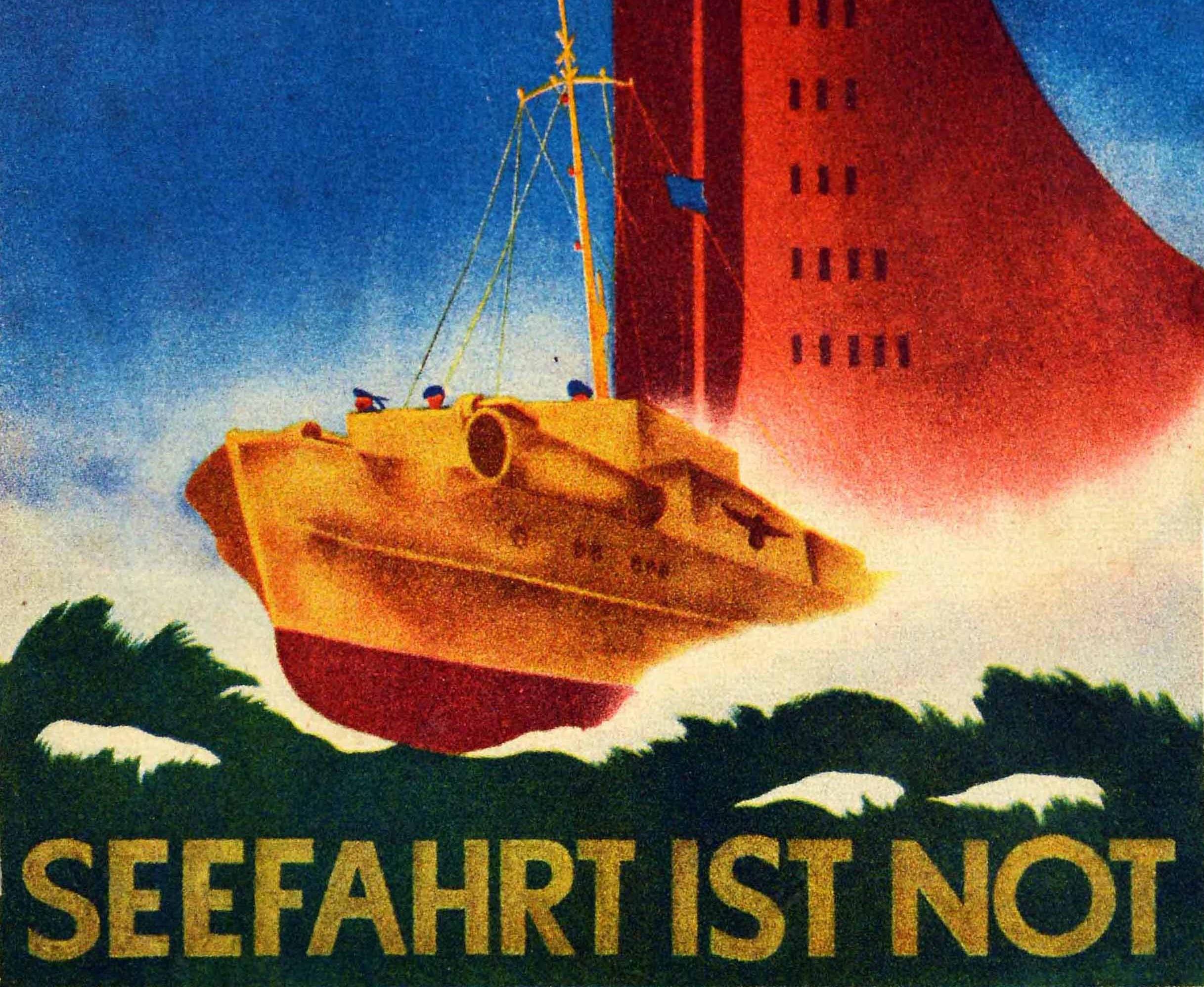 German Original Vintage Seefahrt Ist Not Poster Sea Quote Navy Shipping Is A Necessity For Sale