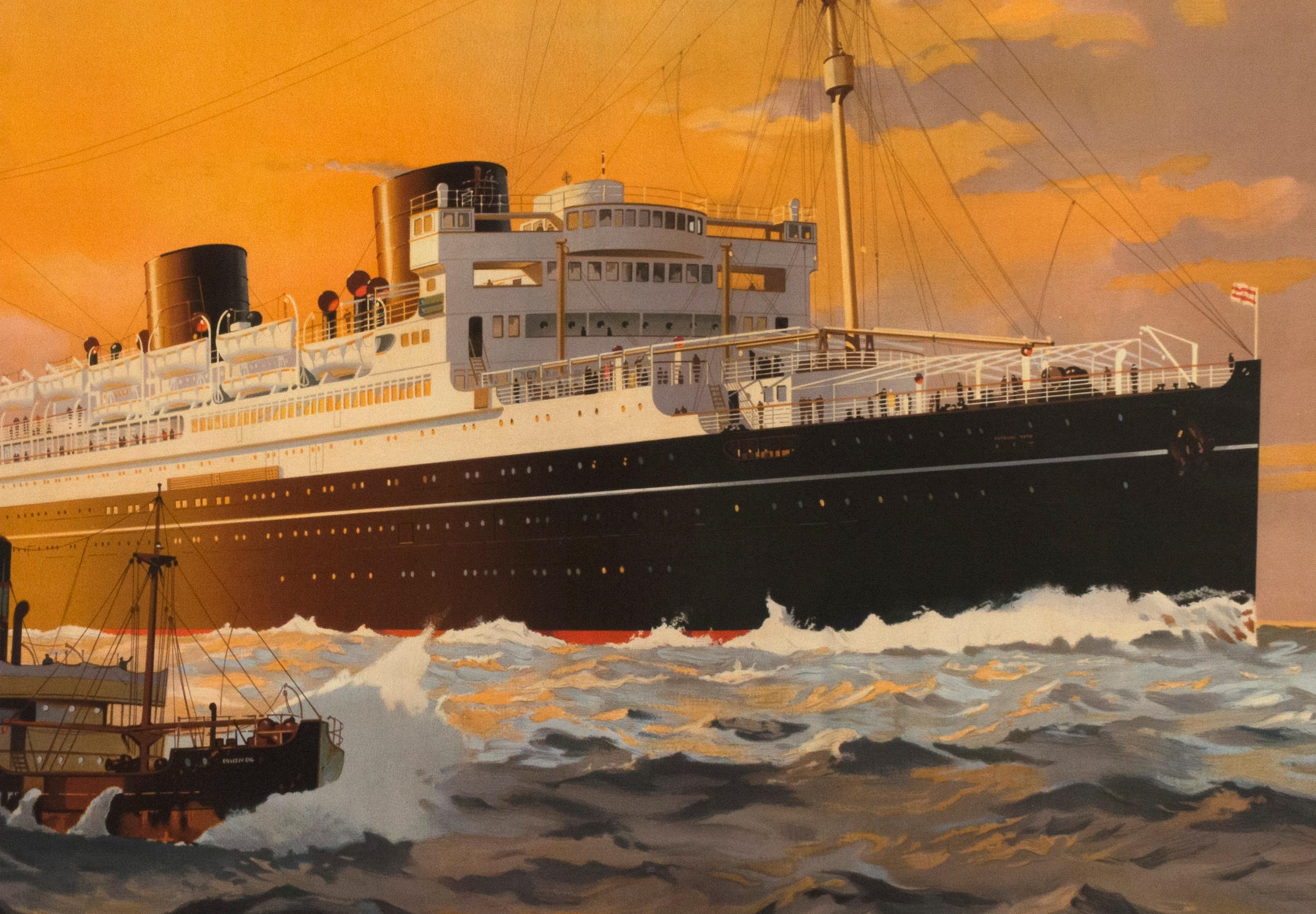 Original 1928 NYK Shipping Poster of the Asama Maru by Harry Hudson Rodmell In Good Condition In Los Gatos, CA