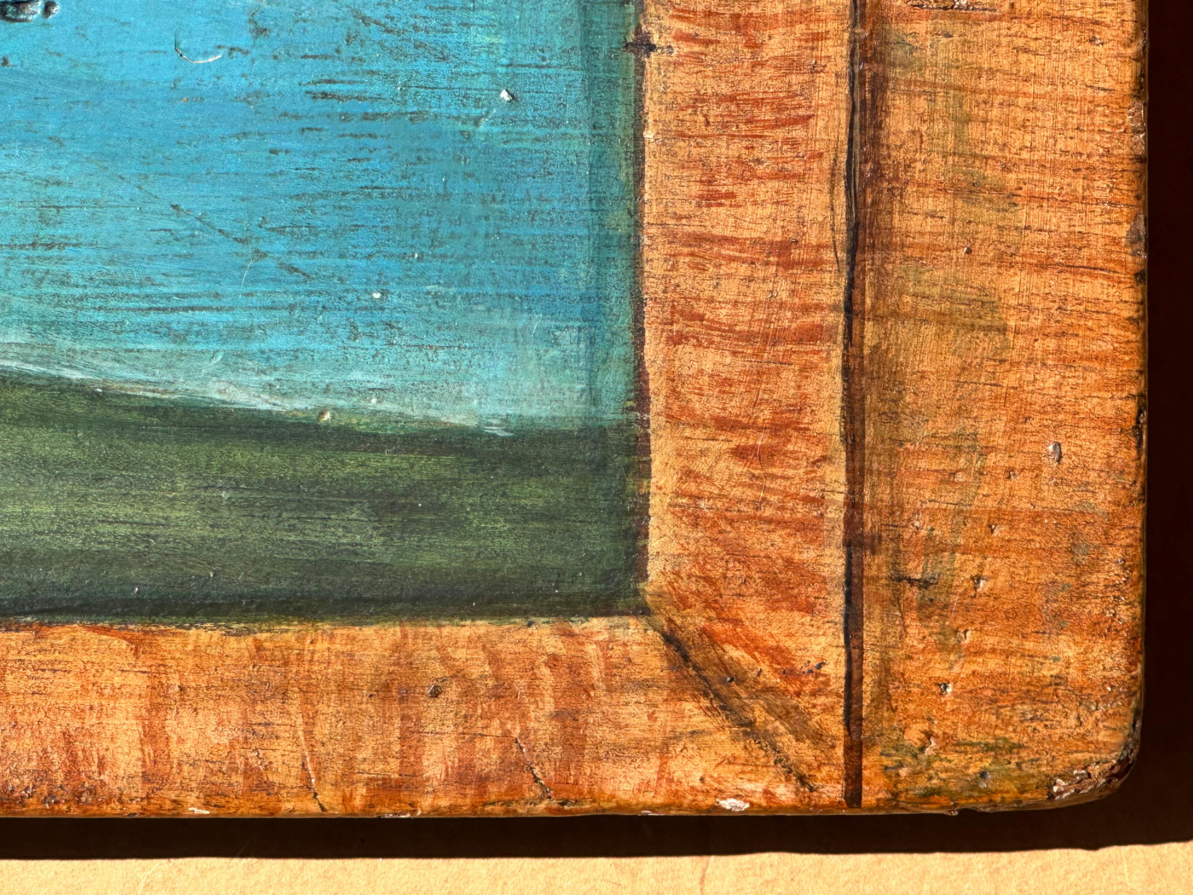 Original Vintage Signed Folk Art Portrait Painting on Wood Panel For Sale 5