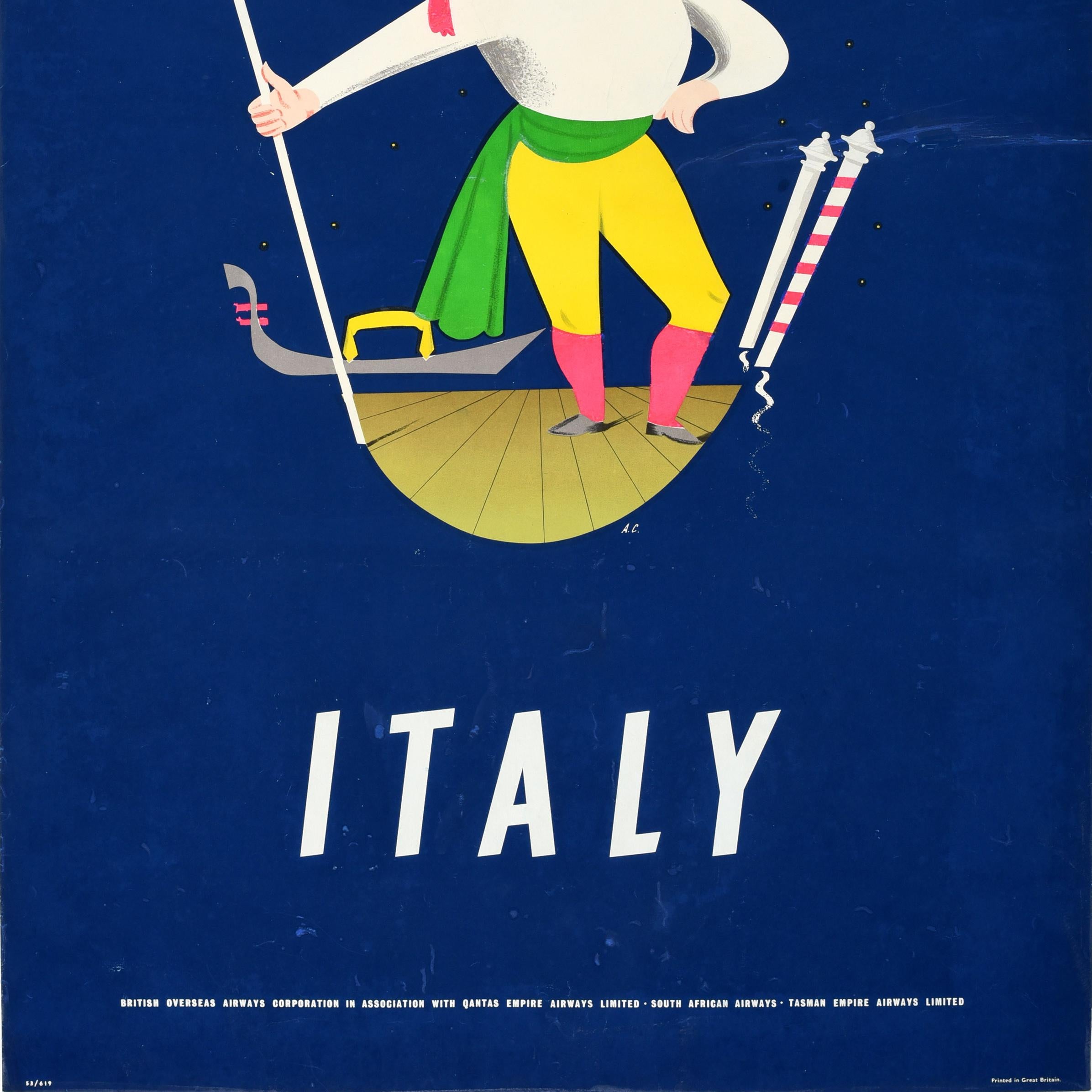 Original Vintage Silkscreen Travel Poster Fly BOAC Airline Italy Aldo Cosomati In Fair Condition For Sale In London, GB
