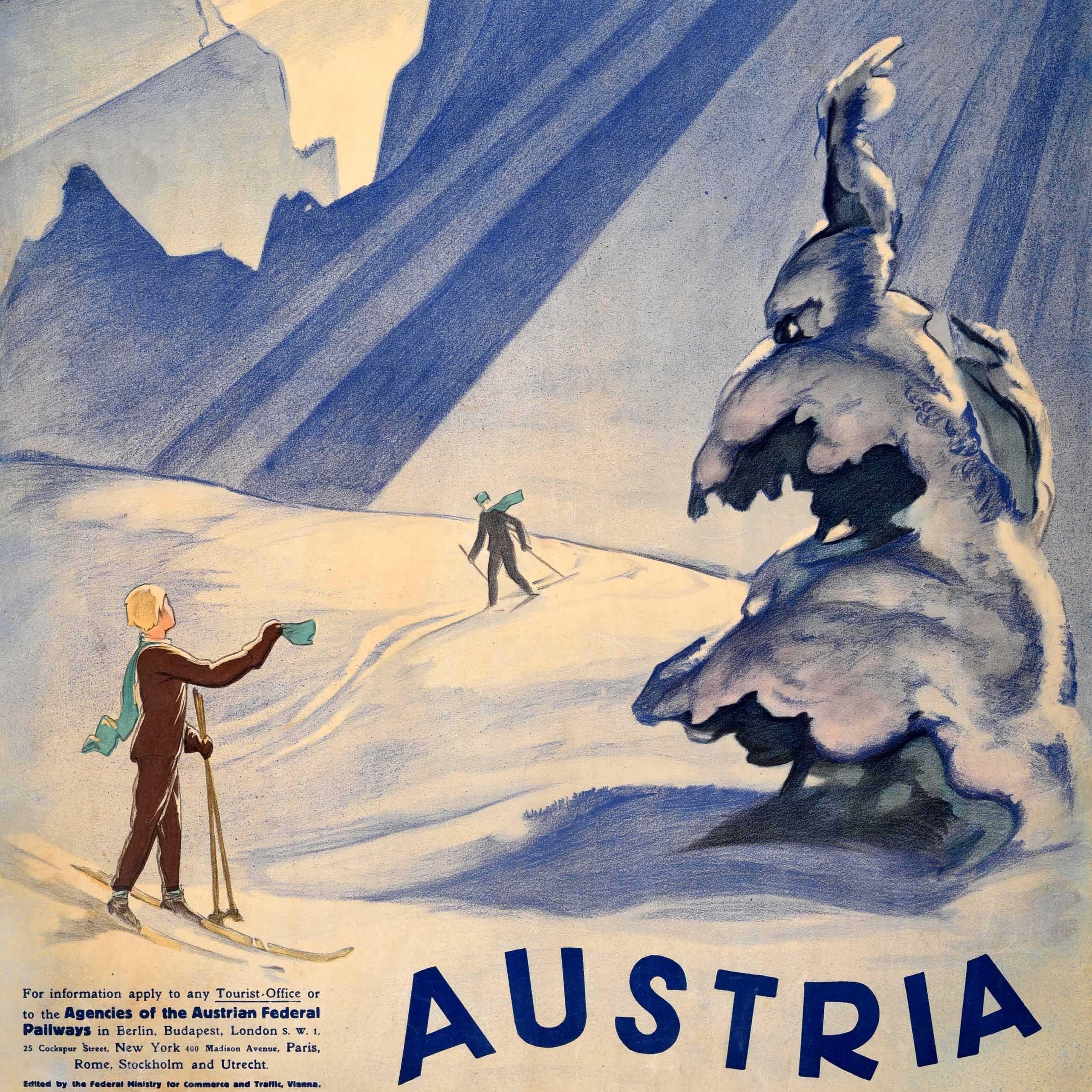 Art Déco Poster da viaggio per sci e sport invernali originale d'epoca Austria Paul Kirnig Art Deco in vendita