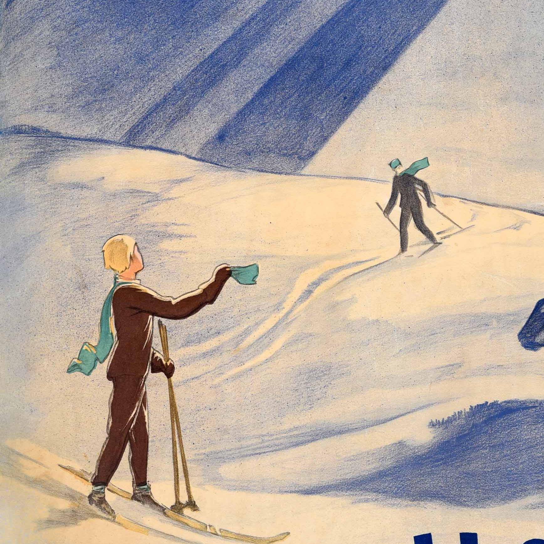 Austriaco Poster da viaggio per sci e sport invernali originale d'epoca Austria Paul Kirnig Art Deco in vendita