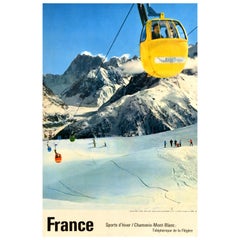 Original Retro Ski Poster Chamonix Mont Blanc France Winter Sports d'Hiver