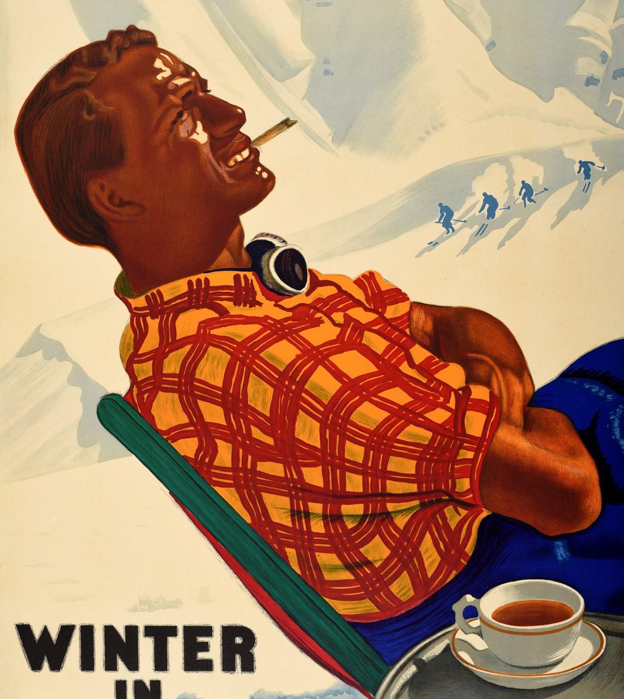 Original Vintage Ski Poster Winter In Switzerland Swiss Railways Travel Sport In Good Condition In London, GB