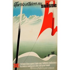 Original Vintage Ski Poster Winter Sport in Switzerland Sports d'Hiver En Suisse