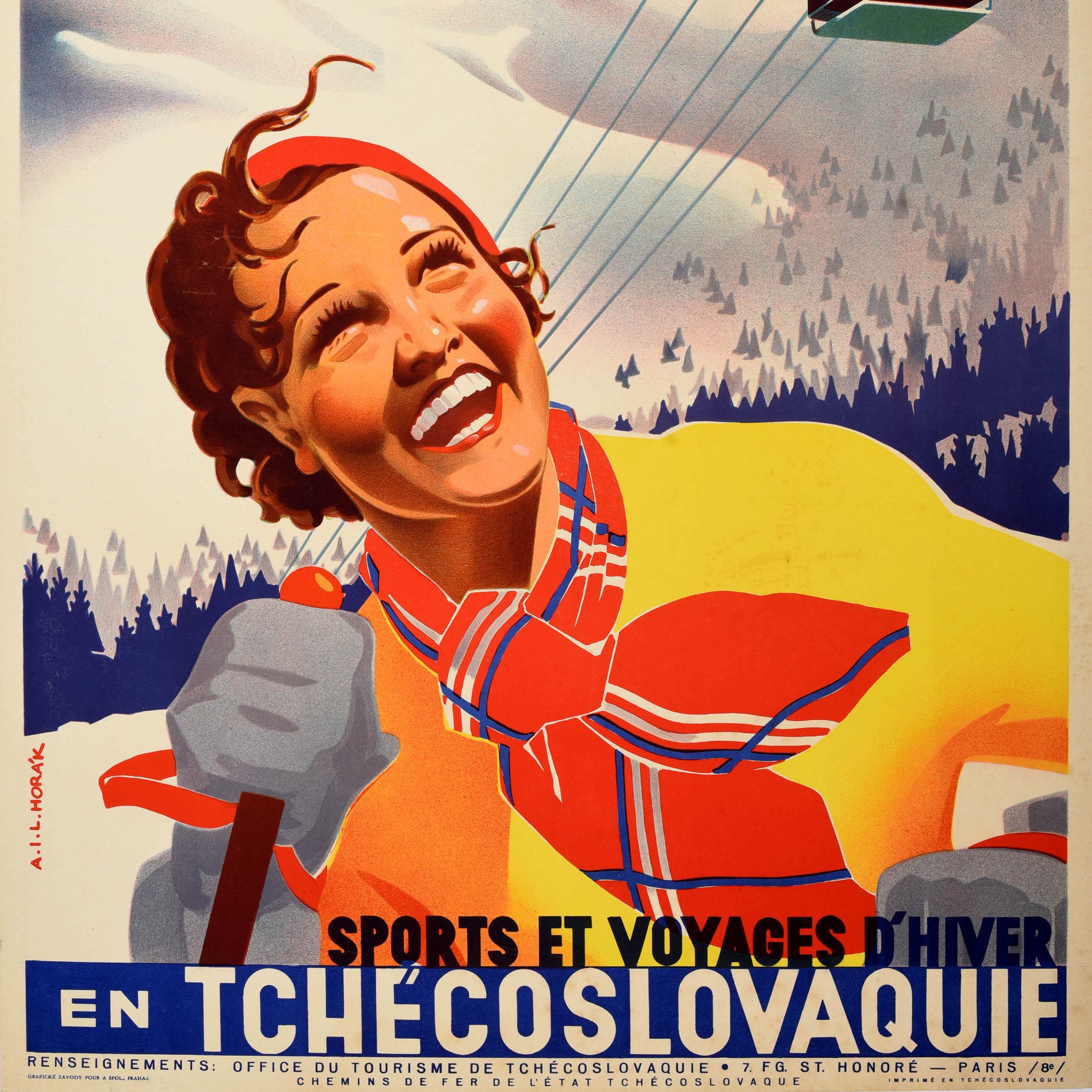 Metà XX secolo Poster sciistico originale d'epoca Sport invernali Viaggio in Cecoslovacchia Ladislav Horak in vendita