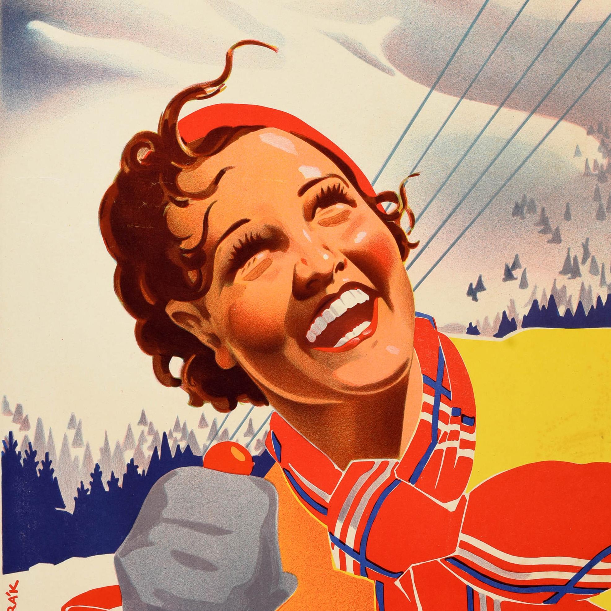 Carta Poster sciistico originale d'epoca Sport invernali Viaggio in Cecoslovacchia Ladislav Horak in vendita