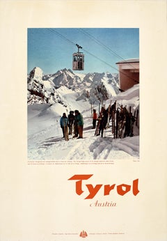 Original Vintage Ski Travel Poster Advertising Tyrol Austria Ski Lift Alps