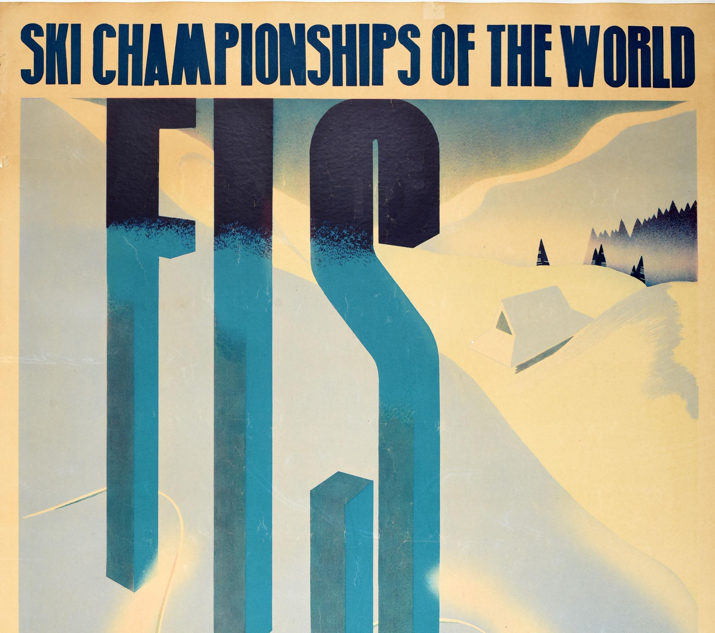Polonais Affiche vintage originale de voyage de ski pour les championnats du monde de ski FIS au Zakopane, Pologne en vente