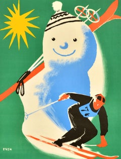 Affiche de voyage de ski vintage d'origine Mont Dore, Auvergne, Artiste de ski
