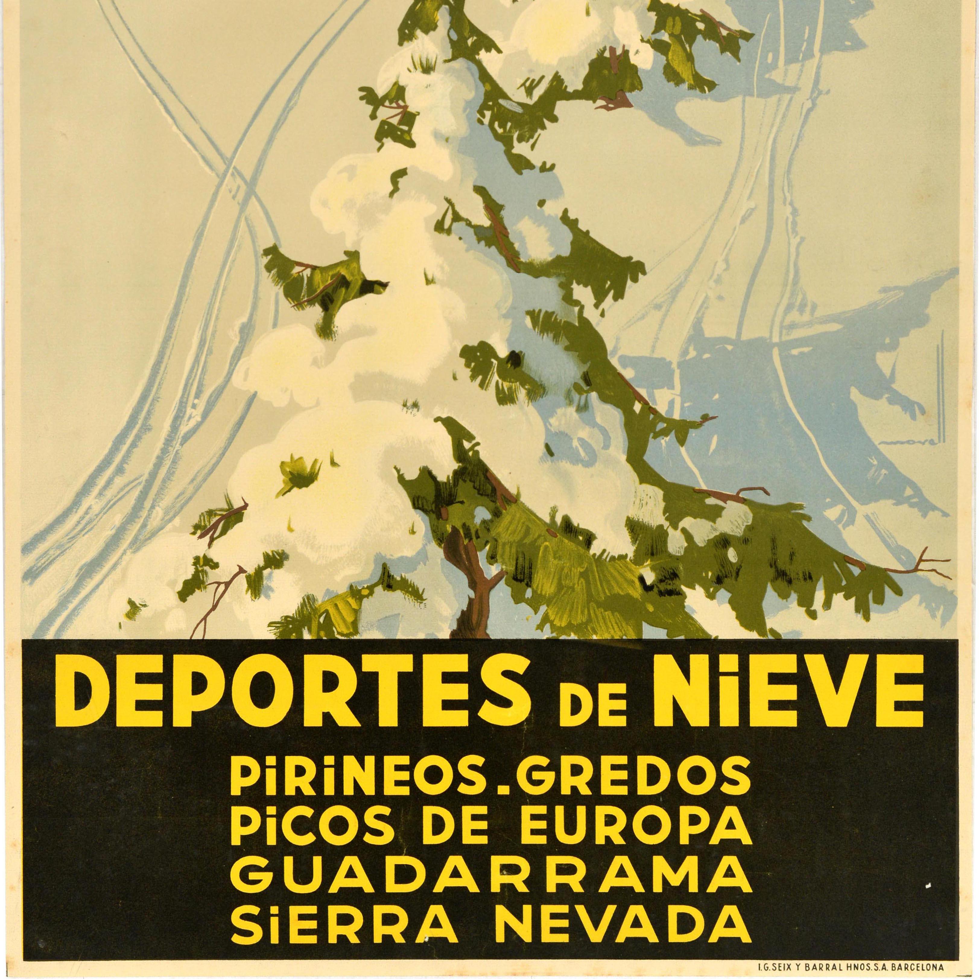 Poster da viaggio originale d'epoca per lo sci, sport sulla neve e sport della neve dei Pirenei, Spagna In condizioni buone in vendita a London, GB