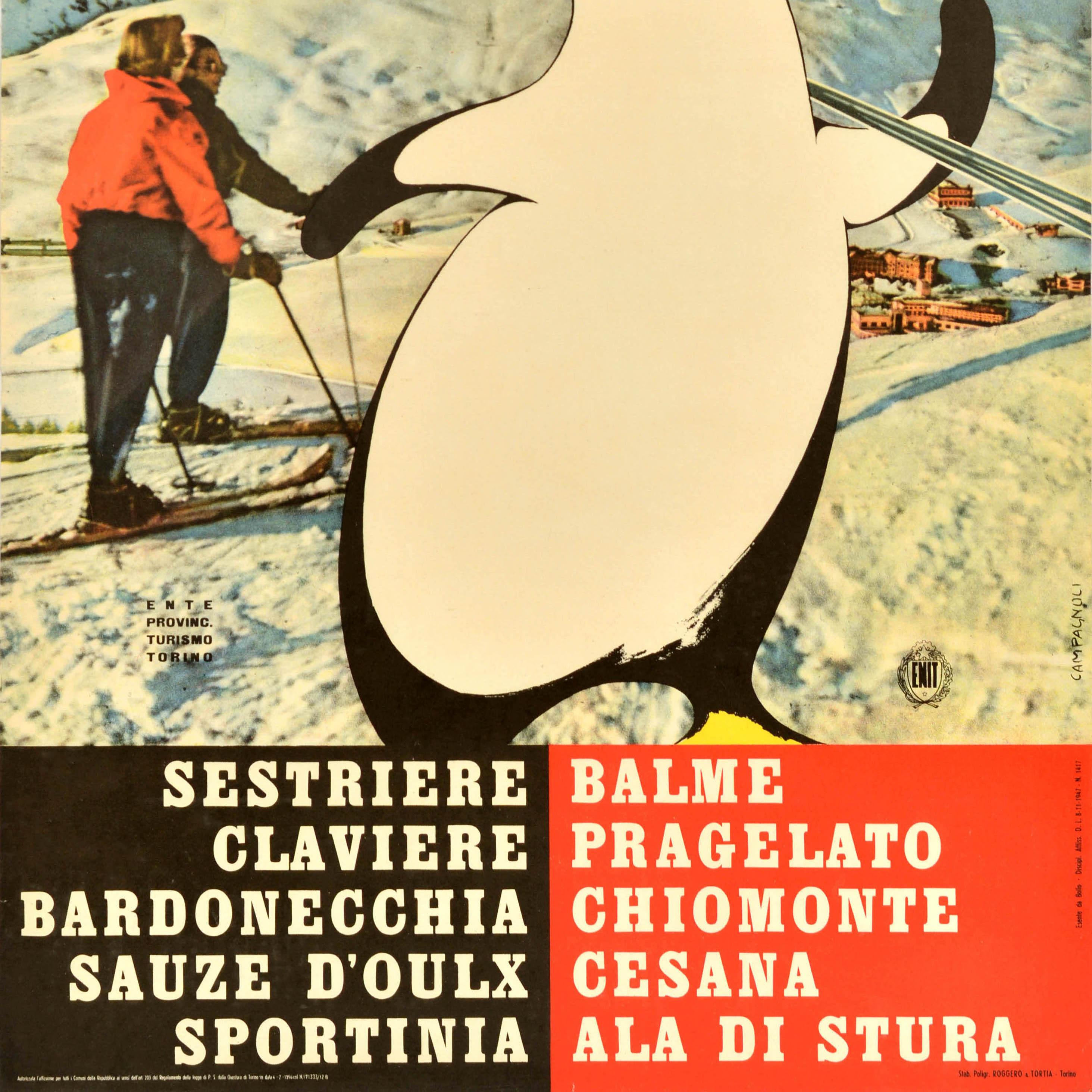 Affiche vintage originale de ski, Sports d'hiver, Penguin ENIT, Alpes, Ski Bon état - En vente à London, GB